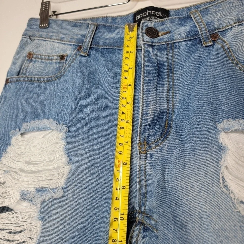 BOOHOO MAN Shorts Denim Distressed Men's 32 Preppy Light Blue Slim Jean Bermudas